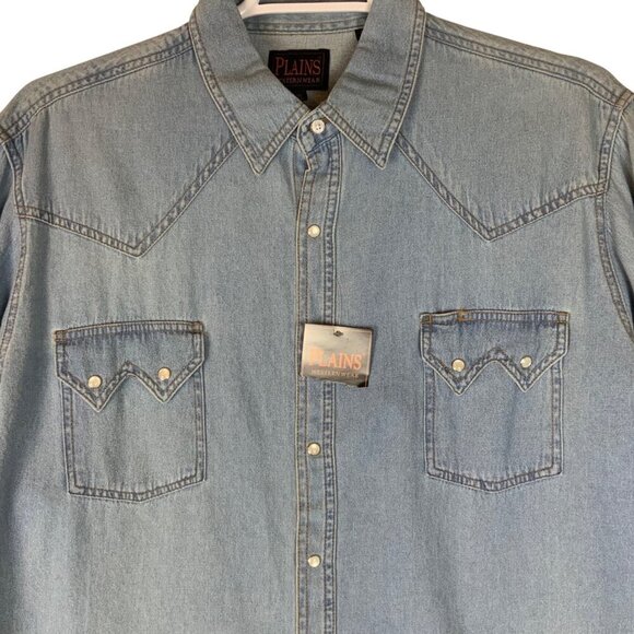 Plains Western Wear Long-Sleeve Denim Shirt XL Sawtooth Pockets Snap Closure - Picture 2 of 8